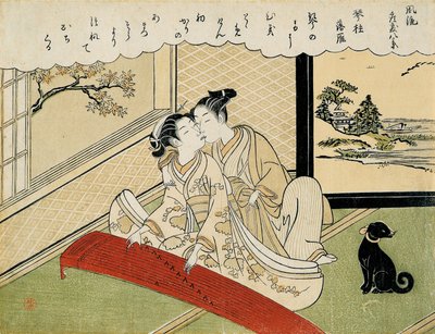 Gansos descendiendo sobre los puentes koto (Kotoji rakugan) de Suzuki Harunobu